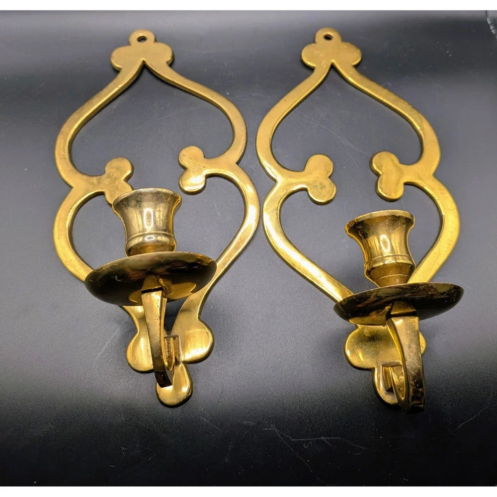 Vintage Brass Wall Sconces: Mid-Century Boho Candle Holders (Set of 2)